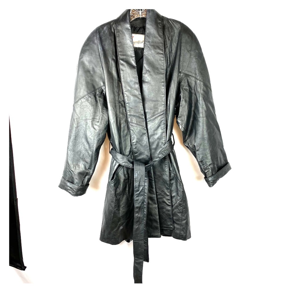 Excelled Long Black 100%. Leather Coat Sz Small